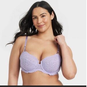Auden Lace Sheer Unlined Balconette Bra Lavender Size 46C | NWT